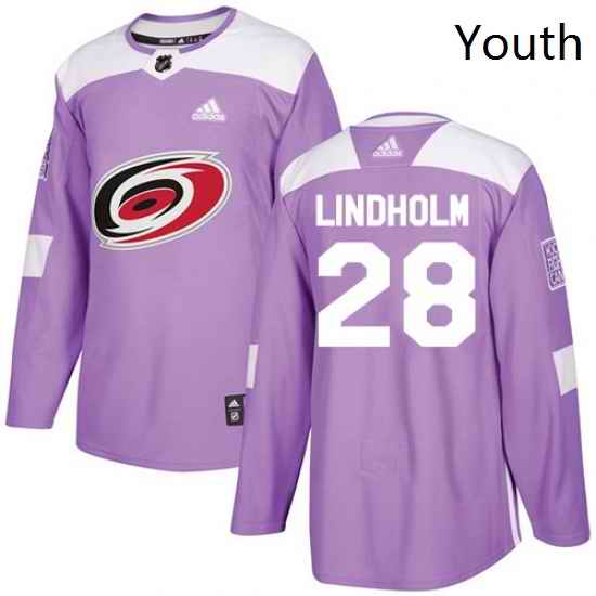 Youth Adidas Carolina Hurricanes 28 Elias Lindholm Authentic Purple Fights Cancer Practice NHL Jersey